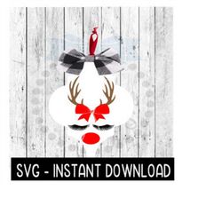Tile Ornament SVG, Reindeer Girl Ornament Porcelain White Lantern Tile SVG File, Instant Download, Cricut Cut File, Silh