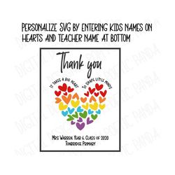 TEACHER thank you SVG PNG, Custom Teacher appreciation svg, Thank you teacher Cricut svg file, Teacher big heart to shap