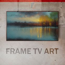 Samsung Frame TV Art Digital Download, Frame TV Art Evening landscape, Greenish tones, Interior painting, Impressionism
