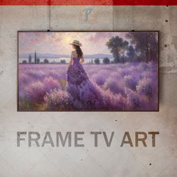 Samsung Frame TV Art Digital Download, Frame TV Art Impressionism, Lavender field, Girl in lilac dress, Masterpiece art
