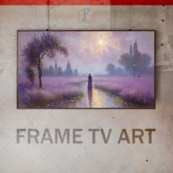 Samsung Frame TV Art Digital Download, Frame TV Art Impressionism, Lavender field, Girl in lilac dress, Masterpiece art