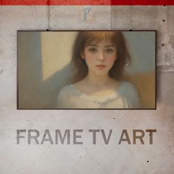 Samsung Frame TV Art Digital Download, Frame TV Art Impressionism, Young girl, Portrait art, light clothing, Blonde hair