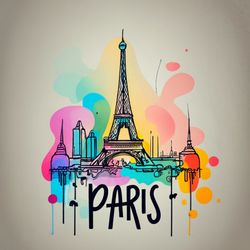 Ultra minimalist continuous line drawing of "Paris", Eiffel Towe, graffiti, vibrant, typography