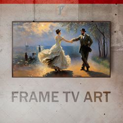 Samsung Frame TV Art Digital Download, Frame TV Art Impressionism, happy young people, dancing, seashore, 19th-century