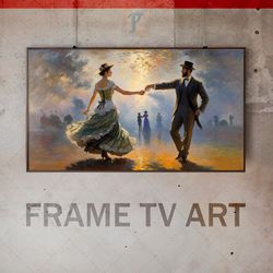 Samsung Frame TV Art Digital Download, Frame TV Art Impressionism, happy young people, dancing, park alley, 19th-century