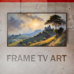 Samsung Frame TV Art Digital Download, Frame TV Art Impressionism, TV Art Green hill, Medieval castle, Hilly landscape