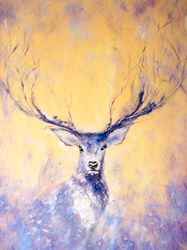 Deer Painting "SILVER DEER" Original Oil Painting on Canvas, Modern Animal Original Art by "Walperion Paintings"