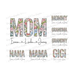Personalized Bundle Mama PNG, Floral Mama Png, Custom Name, Retro Mom Sublimation Png, Mama Shirt Design, Mother's Day P
