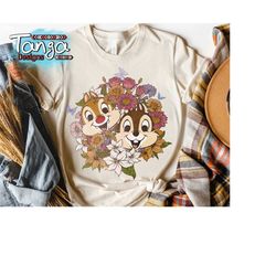 Cute Disney Floral Chip 'n Dale Retro Flower Shirt, Mickey Mouse & Friends Tee, WDW Magic Kingdom Disneyland Family Vaca