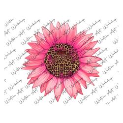 Pink Leopard Sunflower Png, Sunflower Png File, Pink Leopard Cheetah Print Print Sunflower Sublimation Designs, Floral S