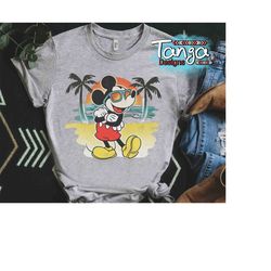 mickey mouse classic pose beach airbrushed retro shirt, disney mickey and friends summer mode tee, disneyland family vac