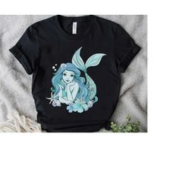 Disney Little Mermaid Ariel Princess Teal Sketch Graphic Shirt, Magic Kingdom Trip Unisex T-shirt Family Birthday Gift A