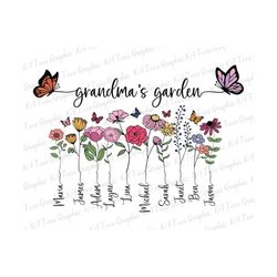 Personalized Grandma's Garden Png, Grandma Flowers Clipart, Mother's Day Png, Personalized Gift For Grandmother Png, Cus