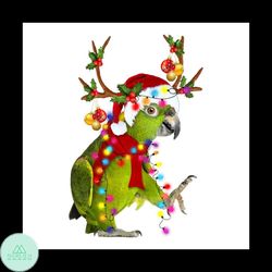 Parrot Christmas Svg, Animal Svg, Green Parrot Svg, Reindeer Svg, Santa Hat Svg, Christmas Light Svg, Winter Svg, Santa