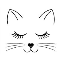 Cat Face with Eyelashes Svg, Cute Cat Head Svg, Kitten Svg. Vector Cut file for Cricut, Silhouette, Pdf Png Eps Dxf, Dec