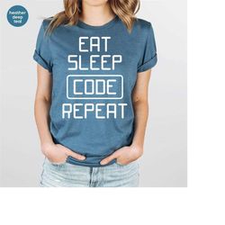Funny Coder Outfit, Coding T Shirts, Gift for Coworker, Eat Sleep Code Repeat TShirt, Software Developer Shirt, Computer