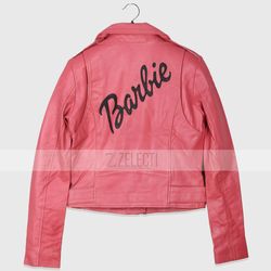 Women's Handmade Barbie Pink Genuine Leather Jacket, Pink Barbie Doll Jacket, Pink Motorcycle Jacket, Barbie Movie Shirt