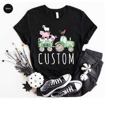 Custom Farmer Gifts, Farm Animals Shirts, Personalized Tractor Graphic Tees, Funny Cow Vneck T Shirt, Customized Birthda