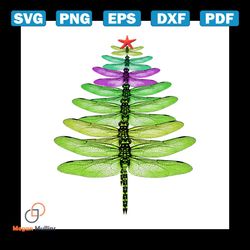 Dragonfly Pinetree Christmas Svg, Animal Svg, Many Dragonfly Svg, Colored Dragonfly Svg, Christmas Decoration Svg, Cute