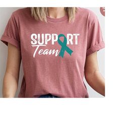 Ovarian Cancer Awareness Shirt, Cancer Survivor Gift, Support Team Shirts, Teal Cancer Ribbon Graphic Tees, Cancer Warri