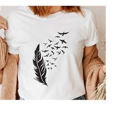 Feather Shirt, Inspirational Gifts, Shirts for Women, Minimal Clothing, Feather Birds Outfits, Cool Bird Tshirt, Aesthet