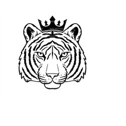 Crowned Tiger Head Svg, Tiger with Crown Svg. Vector Cut file for Cricut, Silhouette, Pdf Png Eps Dxf, Decal, Stencil, S