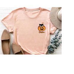 Custom Cat Pocket Shirt, Personalized Gifts, Halloween T Shirt, Halloween Gift, Customized Pumpkin Shirt, Cat Mom Graphi
