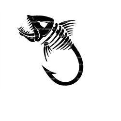 skeleton fish svg, fish hook svg, bass fishing svg, fisherman svg. vector cut file for cricut, silhouette, pdf png eps d