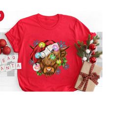 Christmas Crewneck Sweatshirt, Merry Christmas Shirt, Holiday Shirts, Cute Cow T-Shirt, Animal Graphic Tees, Farmer Gift