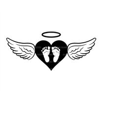 baby loss svg, baby footprints, baby memorial svg, angel wings, halo. vector cut file cricut, silhouette, pdf png eps dx