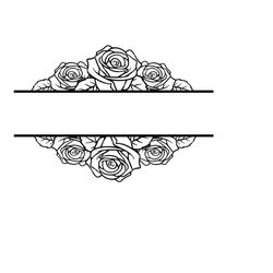 Rose Monogram SVG, Floral Split Name Monogram Svg. Vector Cut file For Silhouette, Cricut, Pdf Eps Png Dxf, Stencil, Dec