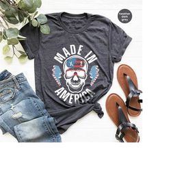 cool patriotic shirt, 4th of july shirts, gift for him, skull graphic tees, mens usa clothing, american flag outfit, mem
