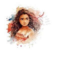 Set of 8 Realistic Moana Watercolor Digital Images for T-Shirts, Posters, Invitations, and More - JPEG, PNG, PDF