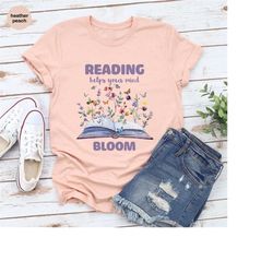 Inspirational Shirts, Reading Vneck Tshirt, Floral Book T-Shirt, Bookworm Graphic Tees, Librarian Gift, Cool Reader Outf
