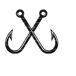 crossed fish hooks svg, bass fishing svg, fishing hook svg. vector cut file cricut, silhouette, pdf png eps dxf, decal,