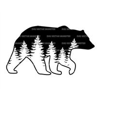 bear svg, forest svg, bear in woods, bear in trees. vector cut file cricut, silhouette, pdf png eps dxf, decal, sticker,