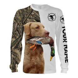 Duck Hunting With Dog Chesapeake Bay Retriever Custom Name 3D All Over Print Shirt, Hoodie Personalized Hunting Gifts Fs