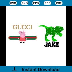 Gucci And Jake Svg, Brand Svg, Gucci Svg, Jake Svg, Trex Svg, Dinosaur Svg, Gucci Logo Svg, Cartoon Svg, Fashion Logo Sv