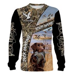 Duck hunting with dog Chocolate Labrador Retriever Waterfowl camo Shirts, hoodie &8211 Personalized hunting shirt for Du