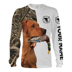 Duck Hunting With Dog Fox Red Labrador Custom Name 3D Full Printing Shirts For Men Women &8211 Personalized Hunting Gift