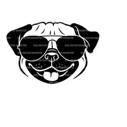 Pug Svg with Aviator Sunglasses Svg, Pug Lover. Vector Cut file for Cricut, Silhouette, Pdf Png Eps Dxf, Decal, Sticker,