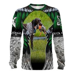 Duck Hunting With Dog GSP Duck Feather Camo Custom Name Full Printing Shirts, Hoodie Chipteeamz FSD1879