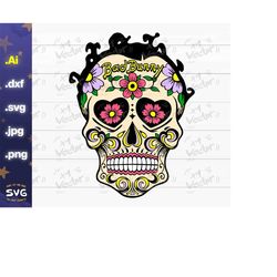 Bad bunny halloween skull PNG/SVG/JPG/Dxf Bad bunny Halloween png, Bad bunny da de los muertos png, Digital download, pr
