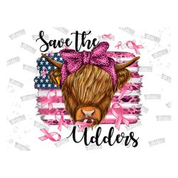 Save The Udders USA American Sublimation Design,Save the Udders,Breast Cancer Cow,Breast Cancer Awareness Highland Cow,P