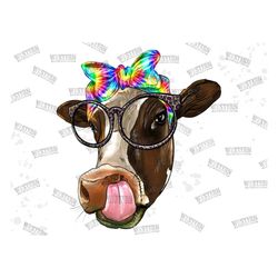 Cow with Glasses And Tie Dye Bandana Sublimation Png, Cow Sublimation, Bandana Cow, Love Cow Png, Sublimation Design, Di