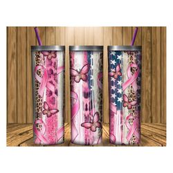 American Flag And Breast Cancer Tumbler Png Sublimation Design, 20oz Skinny Tumbler Png, Breast Cancer Png, Cancer Tumbl