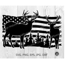 Hunting Svg, Deer Svg, Distressed flag svg, Forest SVG, Deer scene svg Shirt,Silhouette, Cut File,Deer USA design,png,dx