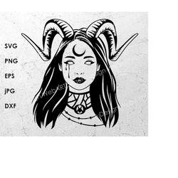 Pagan SVG, Witch SVG, Magic girl  SVG, Witchcraft svg png dxf eps, horn svg, gothic svg, pdf cricut cutting file, png, d