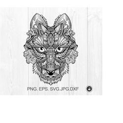Wolf Mascot Head Face art, wolf svg, wild animal vector graphics, wolf stencil ,animals svg,boho wolf svg, svg for screa