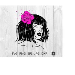 Beautiful flower girl svg silhouette. Sexy lips girl svg,png,eps.Charming pretty woman.Girl flowers hair svg cut cutting